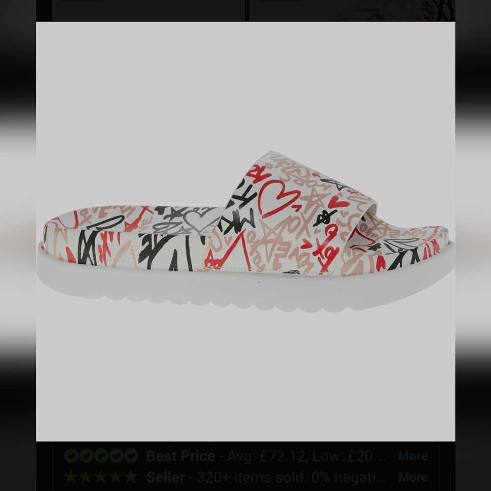 New Michael Kors Tyra Qixi Graffiti Print Optic White Slides Size 9 - Picture 4 of 16